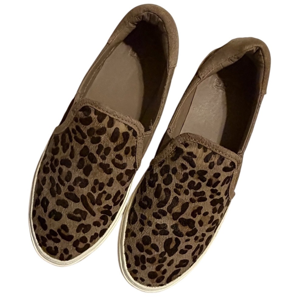 UGG Jassâ Leopard Print Calf Hair Slip On Platform Sneakers Tan Brown 1106051 6